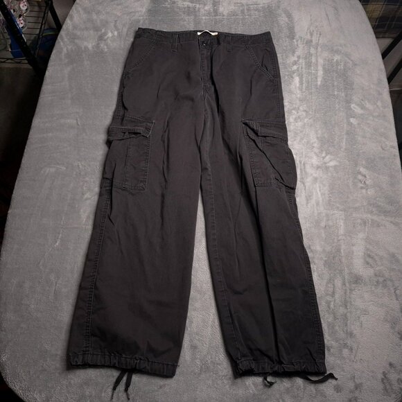 Levis Womens 94 Baggy Cargo Pants Black Relaxed Fit 32 Adjustable Drawstring Hem - Picture 4 of 8